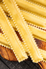 Pasta parpadelle stuffing mushrooms dish vegetables fresh delicious gourmet food background on...