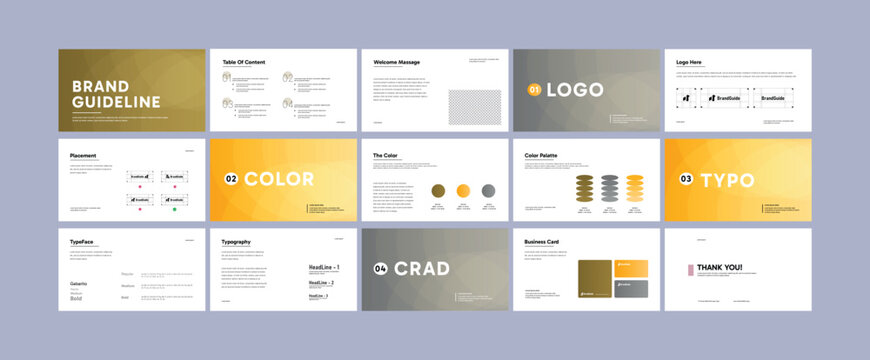Modern Brand Guideline Template &ndash; Identity Style Guide Layout Design, Professional Brand Kit Layout for Agencies and Businesses, Brand manual presentation. Brand strategy design. Logo guideline book