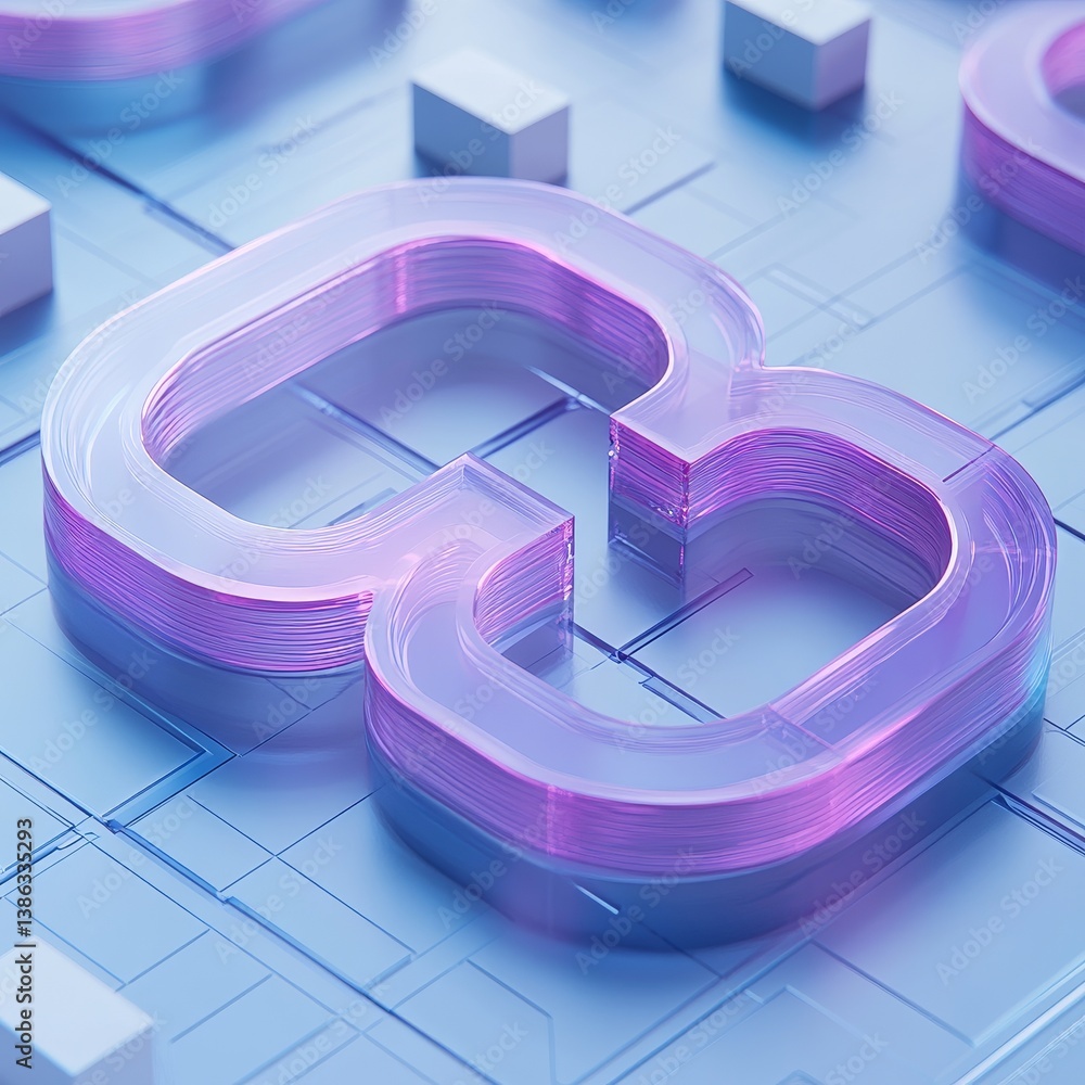 Aufkleber futuristic 3d digital art: modern neon technology network rendering with glossy transparent elements