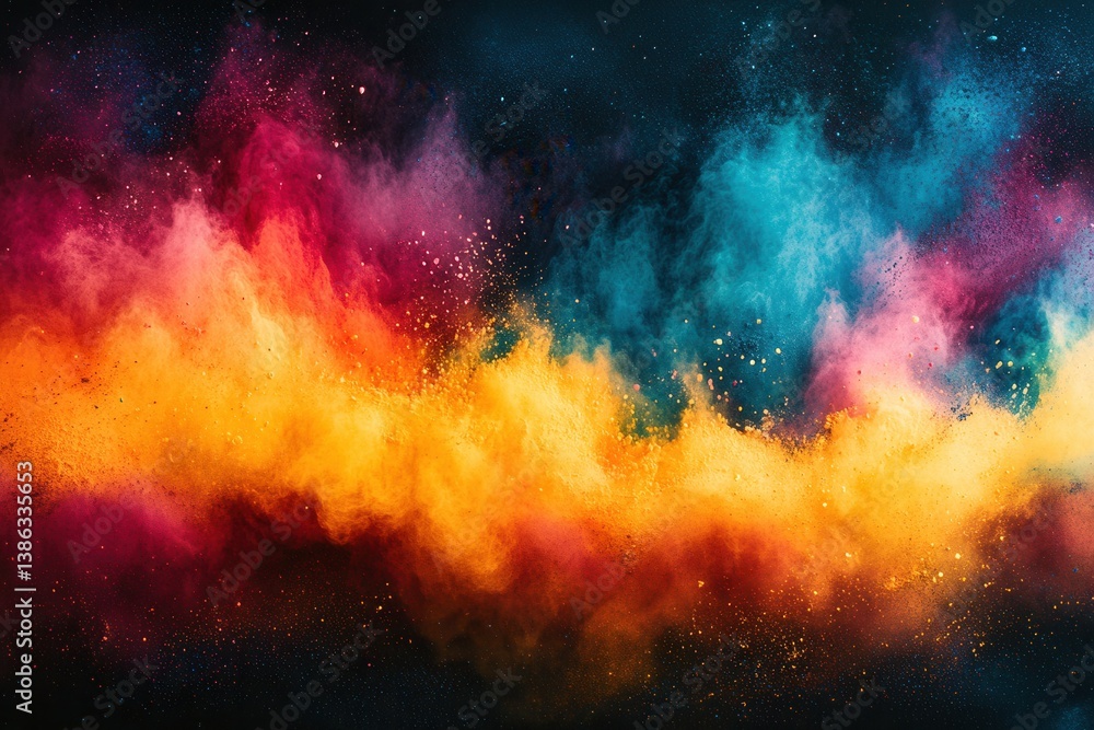 Poster bright multicolored smoke fills the dark background creating an abstract and vibrant atmosphere, sho