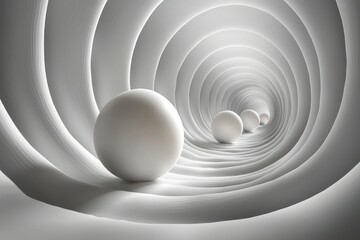 Abstract White Tunnel with Spheres: A Journey into Depth and Perspective