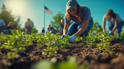 Community cleanup event gathers volunteers for garden restoration on a sunny day
