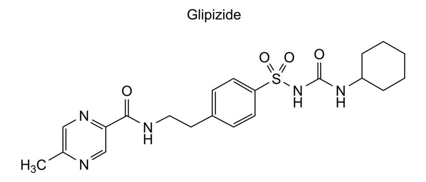 Chemical structure of glipizide, drug substance