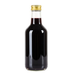 Glass Bottle Filled with Dark Liquid and Gold Cap.