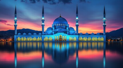 Majestic Mosque at Sunset: A Serene Reflection
