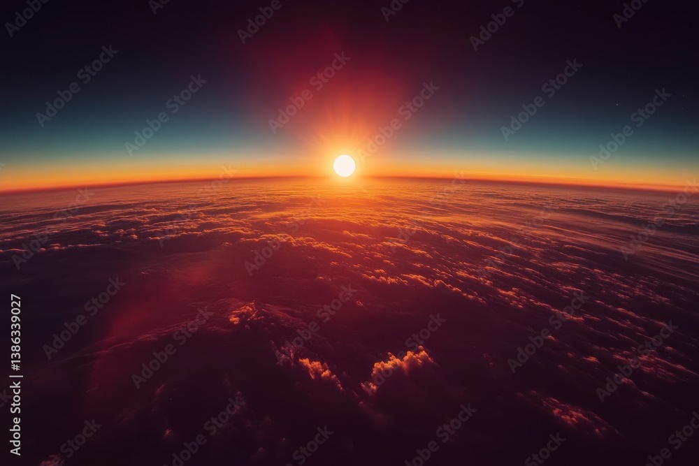 Aufkleber sunrise over earth viewed from space showcasing clouds and the curvature of the planet during the ea