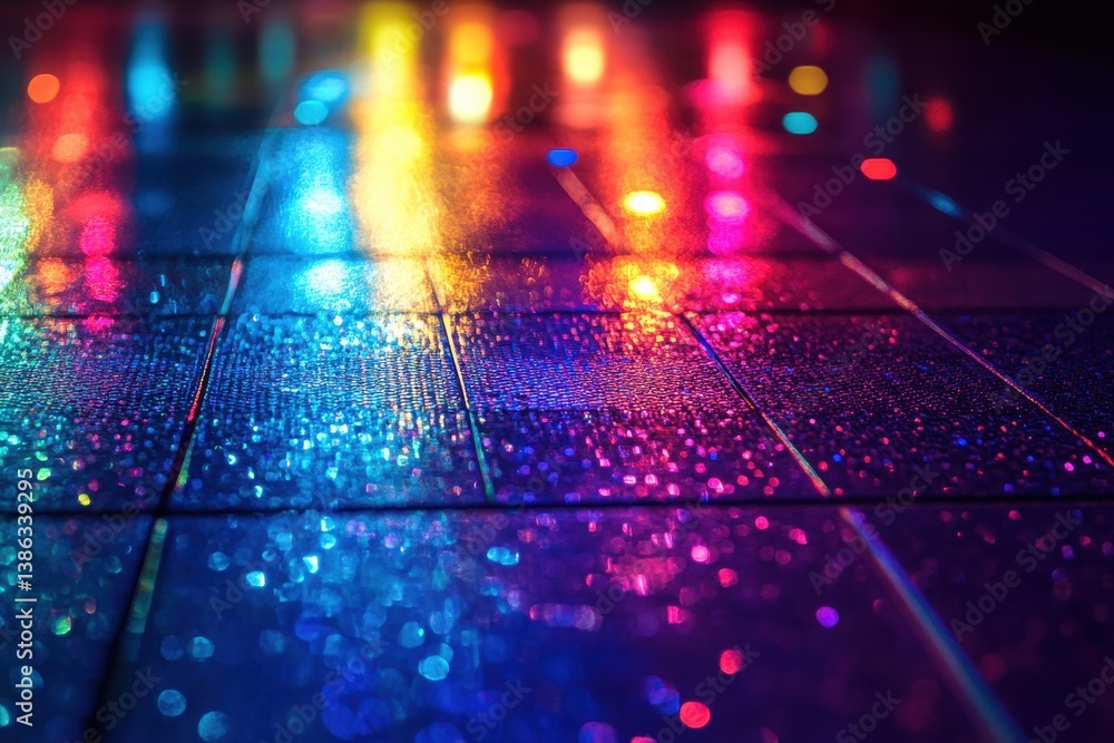 Poster colorful lights create a vibrant and dynamic atmosphere on a dance floor during a lively evening par