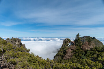 Misty Mountain Landscape with Green Hills and Clear Sky