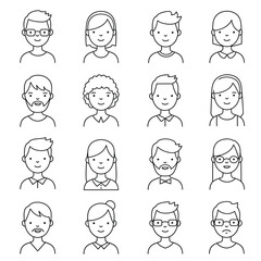Variety of Individuals: A compilation of line art portraits of diverse individuals, showcasing a range of styles, each with unique expression. 