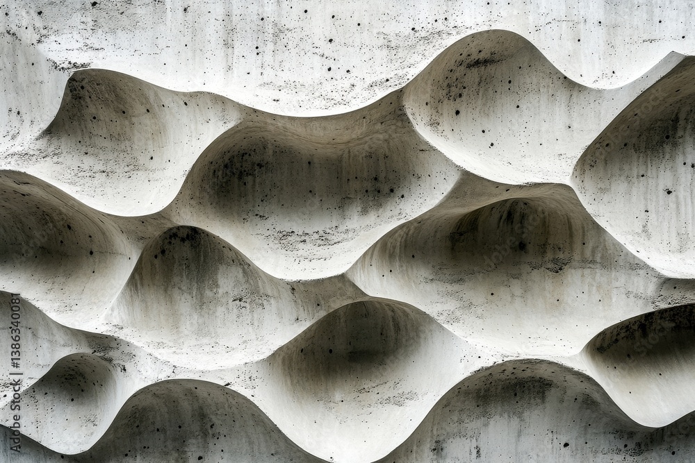 Aufkleber Intricate textured concrete wall design showcasing waves of modern architecture in an urban setting during daylight