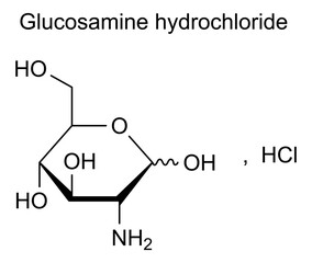 Chemical structure of glucosamine hydrochloride, drug substance