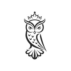 Monochrome depiction of a powerful owl wearing a crown