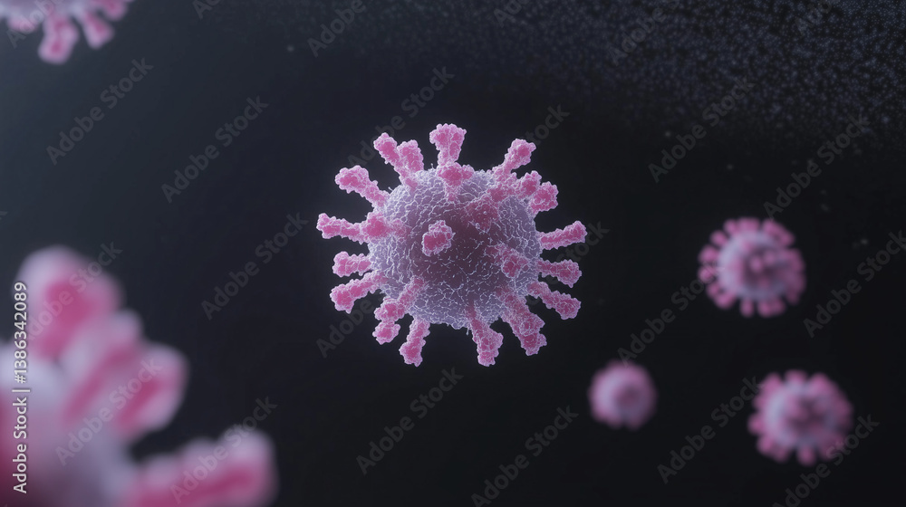 Poster microscopic threat: a detailed visualization of the virus particle, its ominous presence highlighted