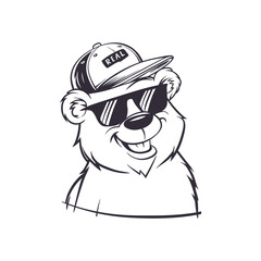Fun and friendly bear illustration with sunglasses and a bold cap