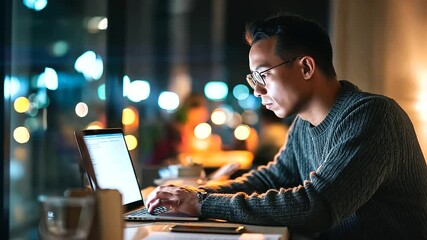 Businessman strategizing digital marketing and e-commerce campaigns on a laptop.