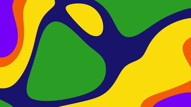 A collection of vibrant organic shapes in green, yellow, purple, orange, and blue, forming an abstract pattern with a bold and playful design. The overlapping shapes create a dynamic and modern compos