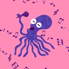 Summer ocean animals seamless cute octopus pattern for kids clothes print and wrapping paper for fabrics