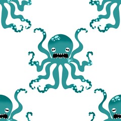 Summer ocean animals seamless cute octopus pattern for kids clothes print and wrapping paper for fabrics
