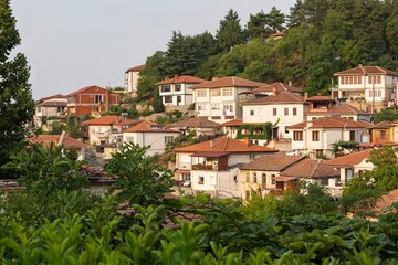 Architecture and architectural elements of the old medieval town of Ohrid. Cityscape.