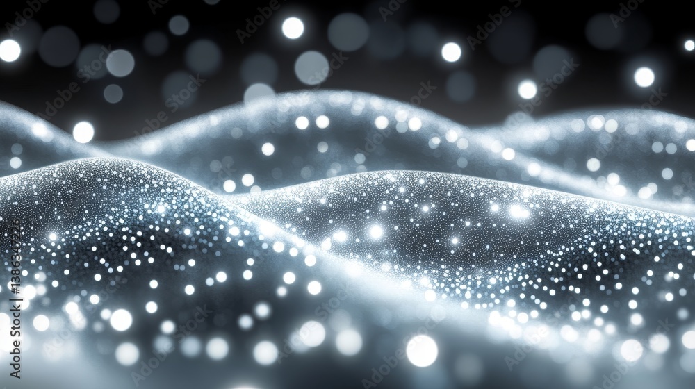 Poster abstract ethereal waves: vibrant, luminous bokeh with glittering mystical depth and motion