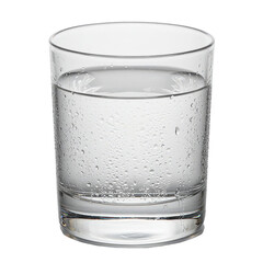 Cool water glass with condensation drops.