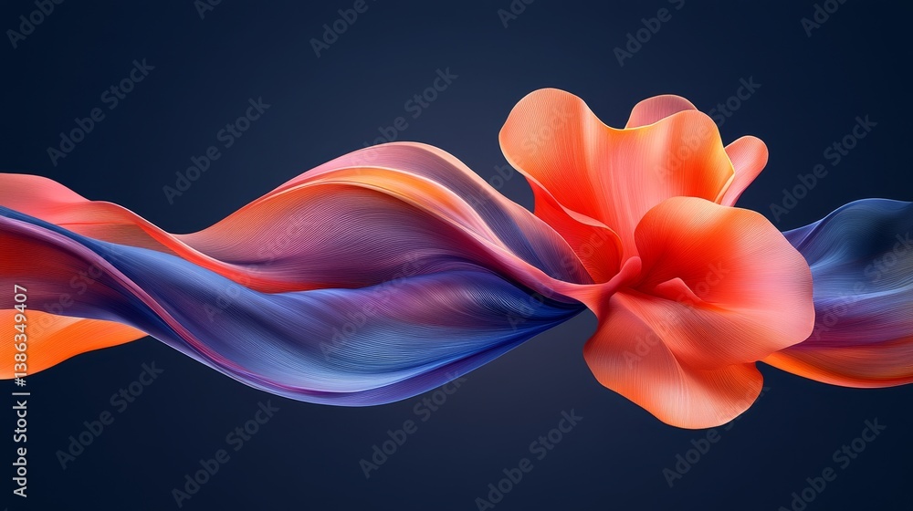 Poster abstract fluid art: vibrant and colorful 3d flower design with smooth, elegant patterns and dynamic 