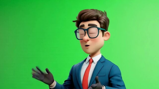 Cartoon Businessman Green Screen Explainer, Animated Character Presentation Video