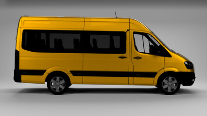 Yellow van on white background side view