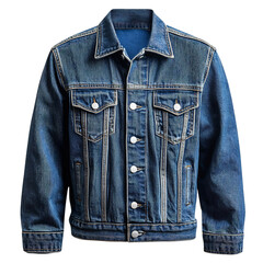 Classic Denim Jacket with Silver Buttons Isolated on Transparent Background