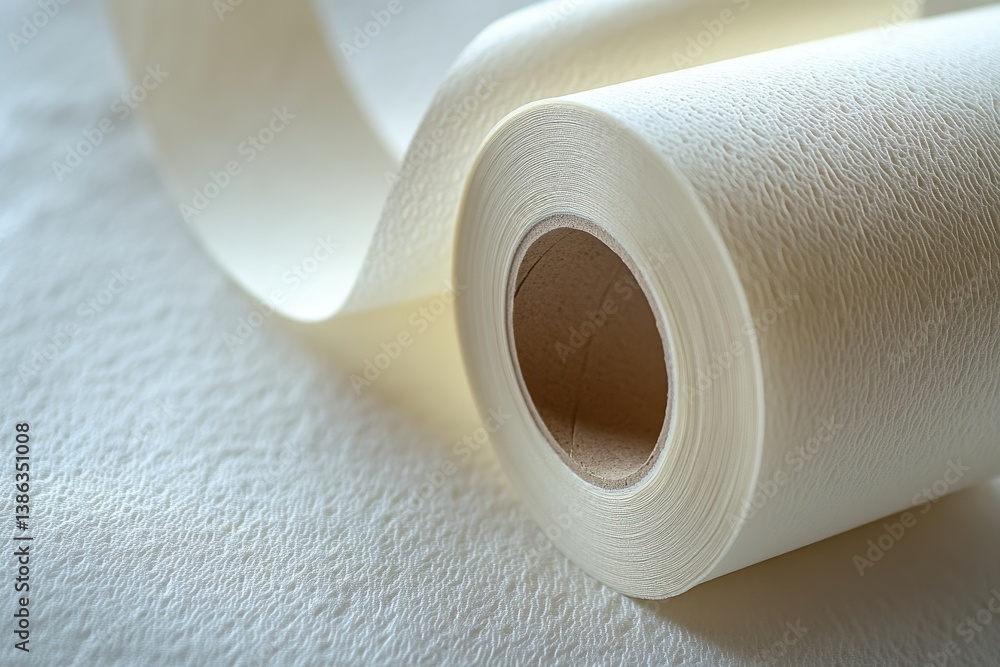 Poster white decorative tape with a textured design lies elegantly on a light surface, showcasing its intri