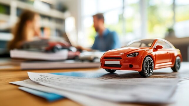 Family reviewing car loan documents