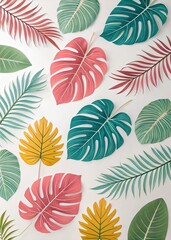 Obraz premium Colorful tropical leaves pattern on pastel backdrop