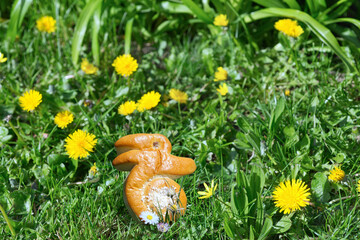 Easter milk bread Bunny in a garden