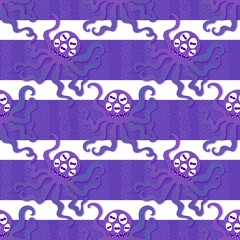 Summer ocean animals seamless cute octopus pattern for kids clothes print and wrapping paper for fabrics