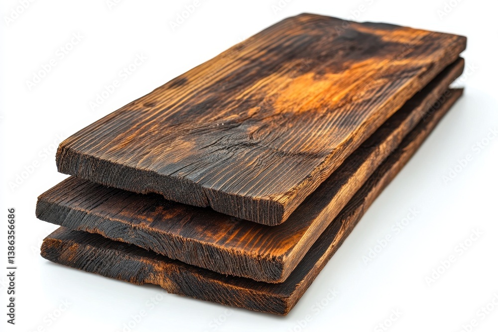 Poster Collection of rustic wooden planks with rich texture displayed in natural light, highlighting the unique grains and colors of each piece