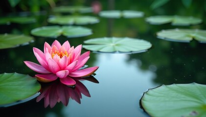 Water lilies create a floral pattern across a tranquil lake, wallpaper, beauty