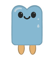Charming blue popsicle character with a smiling face and glossy shine, featuring double sticks—ideal for summer designs, kids’ art, or cute fruity branding.