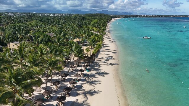 Aerial view of Trou Aux Biches Beach - Mauritius Island, Republic of Mauritius, Africa