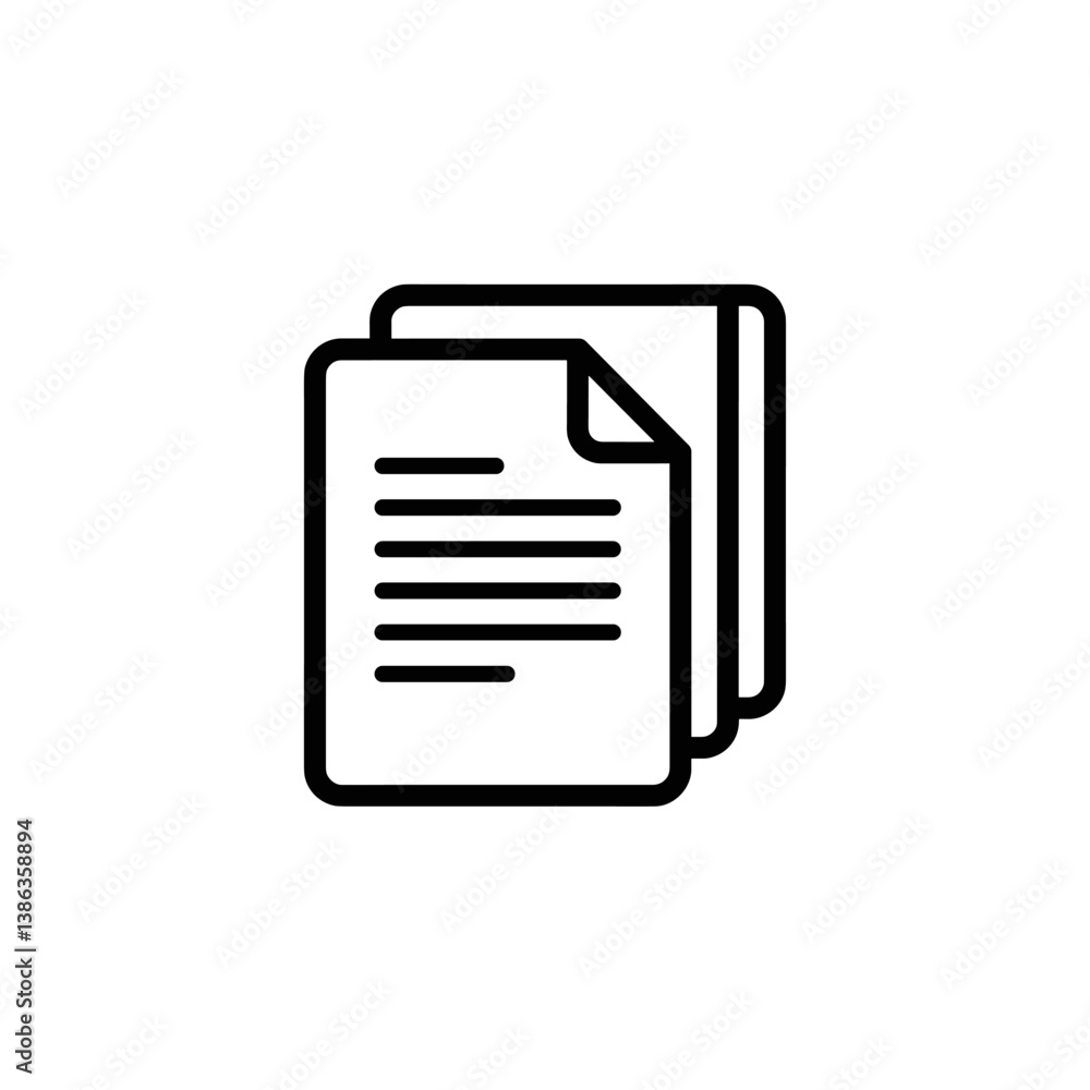 Poster document stack icon: minimalist vector illustration of stacked document icons, representing informat