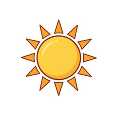 Radiant Sun Illustration: An eye-level, vibrant illustration of a bright yellow sun with dynamic, pointed rays of light, embodying energy and warmth, ideal for visual representation.