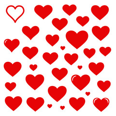 Hearts Array: A collection of vibrant red hearts in various sizes and styles, symbolizing love, affection, and the emotions associated with romance, presented in a visually appealing arrangement.