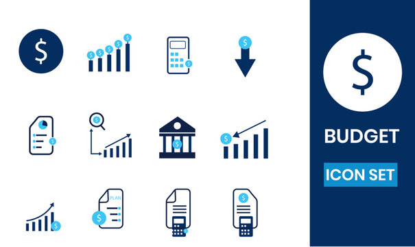 Budget Icon set, Budget Icon Set | Money, Growth & Dollar Financial Symbols | Business Finance Icons