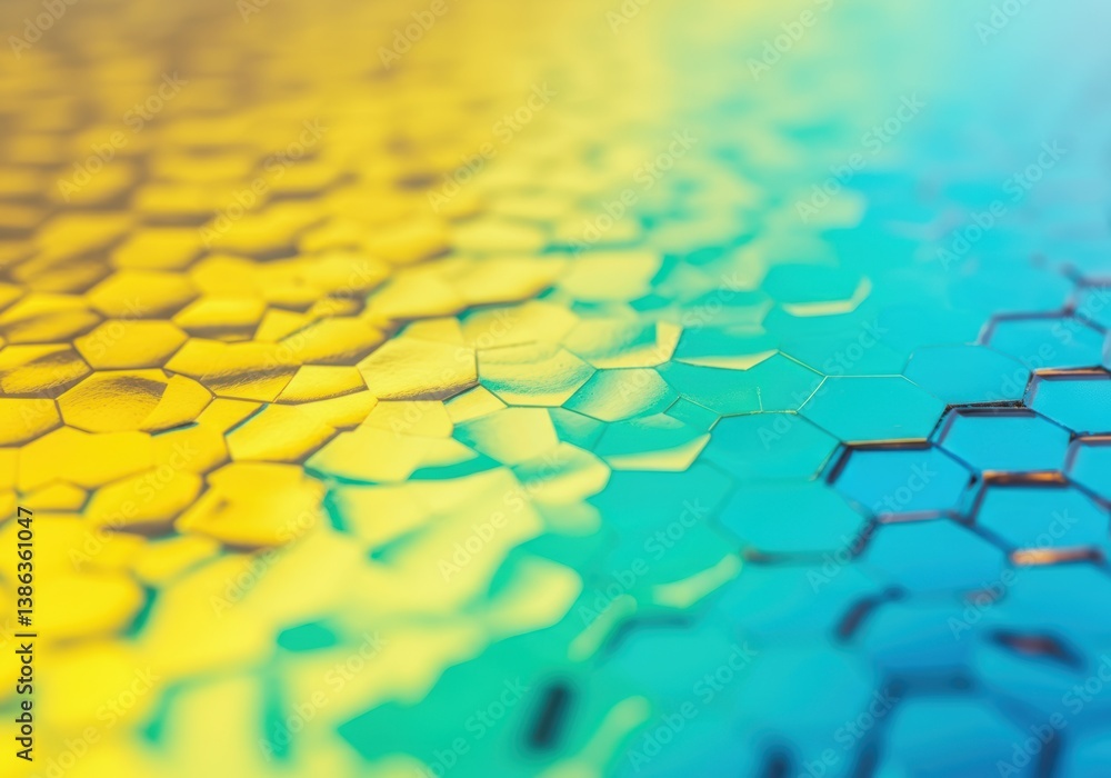 Poster colorful hexagonal pattern with a vibrant gradient of yellow and blue