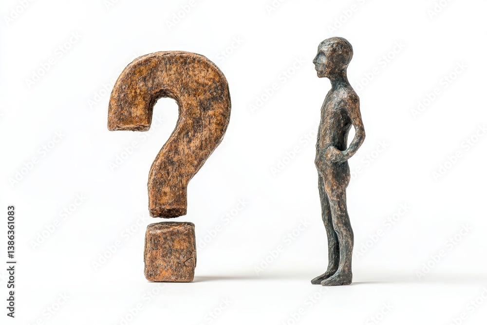 Aufkleber Unique carved stone figure with an abstract question mark on a neutral background showcasing artistic expression and creativity in sculpture