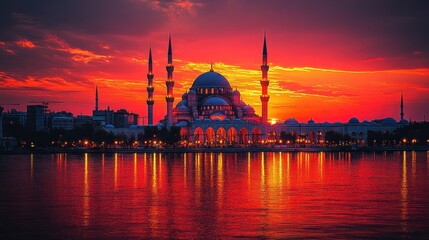 Obraz premium Majestic Mosque at Sunset: A Breathtaking View
