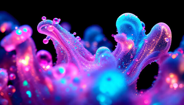 detailed underwater scene, glowing colorful tentacles, ethereal jellyfish, neon bioluminescent lighting