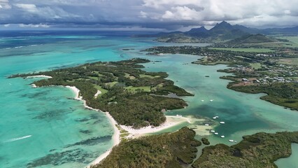 Aerial view of Ile aux Cerfs (Deer Island), Mauritius Island, Africa, Indian Ocean