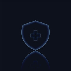 Fototapeta premium Vector icon of a transparent shield with a cross symbol in the center, Suitable for healthcare, insurance, business, and medical data security. The cross symbolizes care and trust.