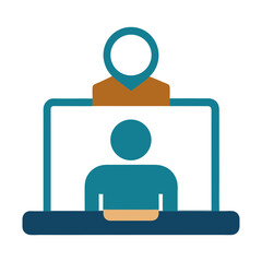 Online Video Conference Icon with User and Participant in Virtual Meeting

