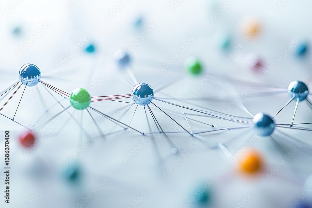 Aufkleber network of interconnected golden spheres demonstrating complex relationships in a modern digital env